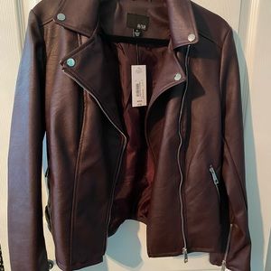 Ana Burgundy faux leather motorcycle jacket.
